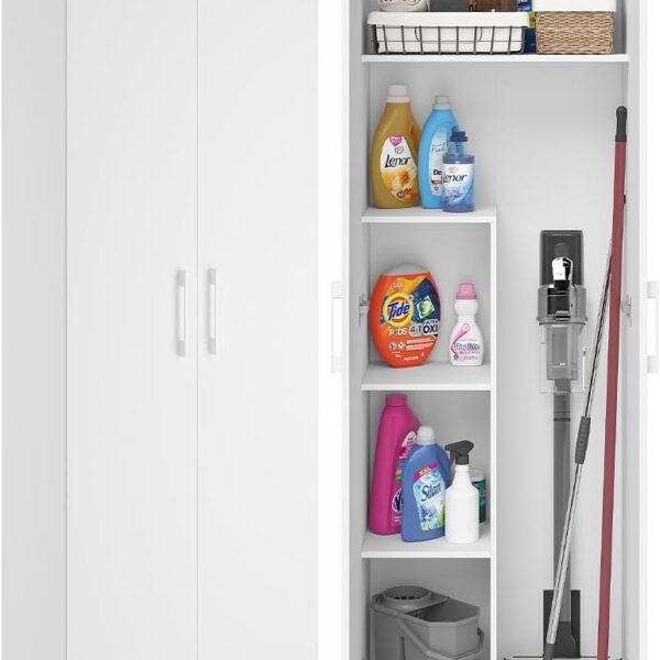 Bellamio Apol Besenschrank 60 cm breit, Weiß, Staubsaugerfach, Stauraum