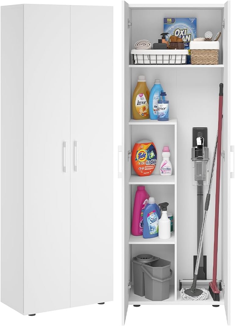 Bellamio Apol Besenschrank 60 cm breit, Weiß, Staubsaugerfach, Stauraum