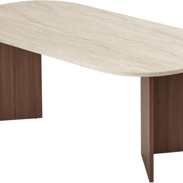 Moderner Esstisch, 180 x 90 x 75 cm, Travertine & Walnuss-Farben | 100% melaminbeschichtete Spanplatte, 25 mm Stärke | stilvolles & langlebiges