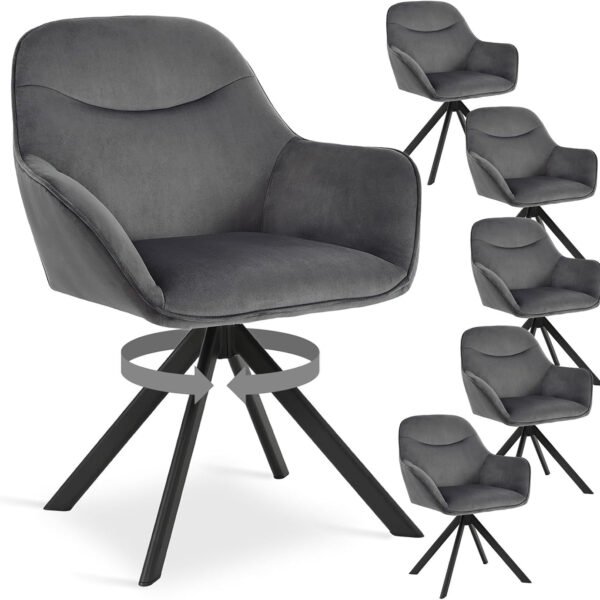 6er Set Esszimmerstühle Drehbar mit Armlehne, 360° Drehstuhl Polsterstuhl Samt Modern Küchenstuhl mit Metallbeine für Esszimmer, Wohnzimmer, Büro