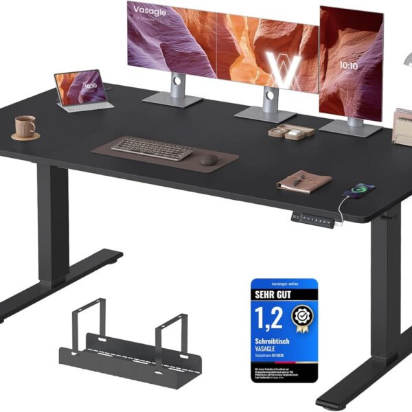 VASAGLE Höhenverstellbarer Schreibtisch, 160 x 80 cm, USB-C-Anschluss