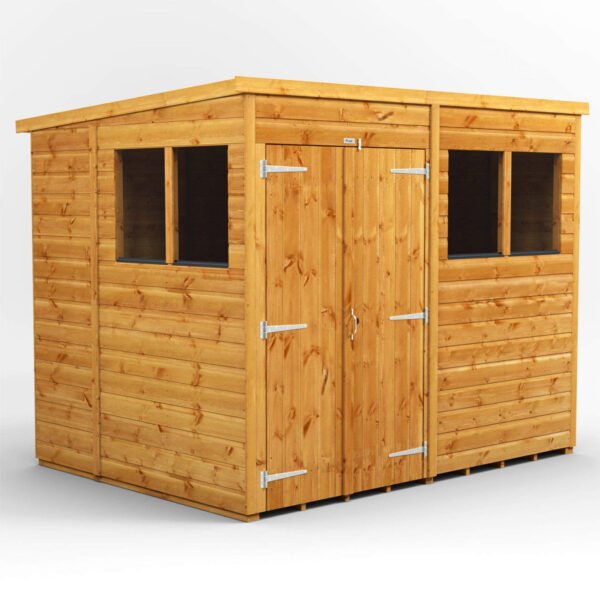 POWER High Grade Premium Pent Garden Wooden Shed with Double Door Pvc Window Sills Door
