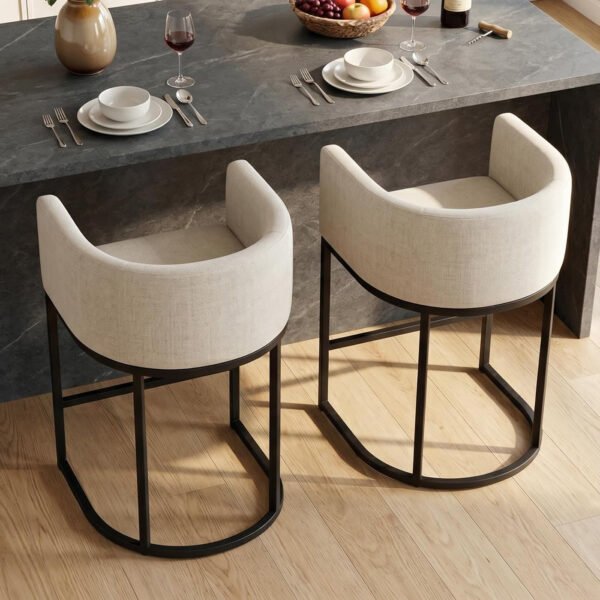 Barhocker 2er Set, 62 cm Leinen, Beige