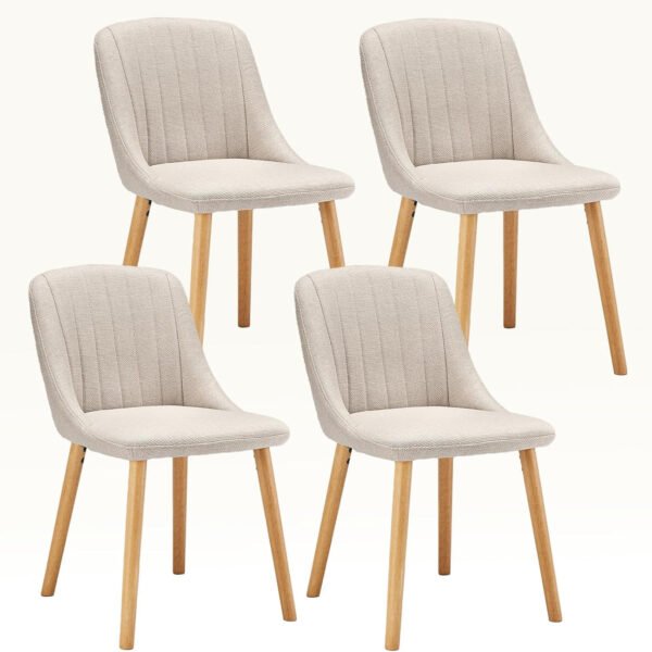 Esszimmerstühle Beige 4er Set Holzbeine Polsterstuhl Küchenstuhl aus Polyester Stühle Esszimmer Wohnzimmerstuhl für Esszimmer Küche Büro