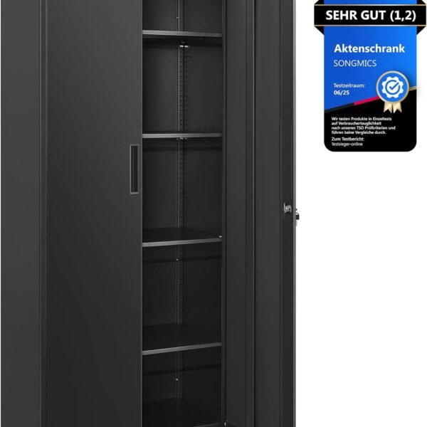 SONGMICS Aktenschrank, Doppeltüren, Schloss, 5 Ebenen, 80 x 40 x 180 cm