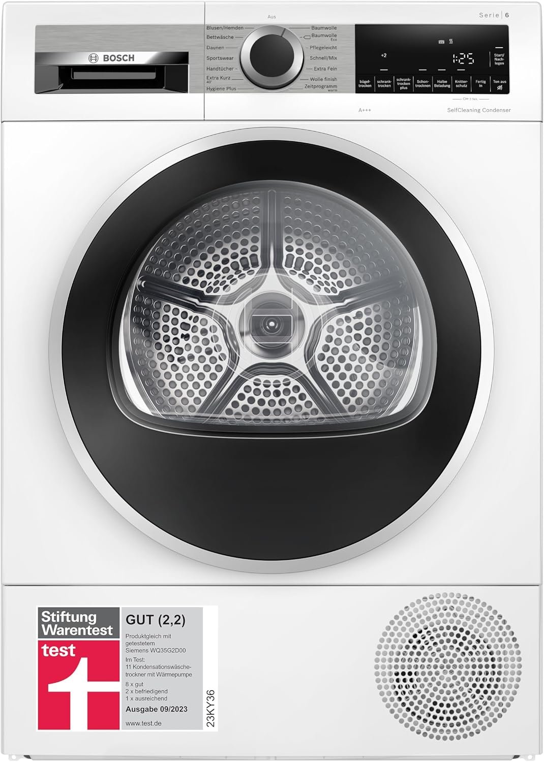 Bosch WQG235D00, Stiftung Warentest GUT (2,2)*, Serie 6, Wärmepumpentrockner 8 kg, Schneller getrocknete Wäsche, Auto Dry, Option Halbe Beladung