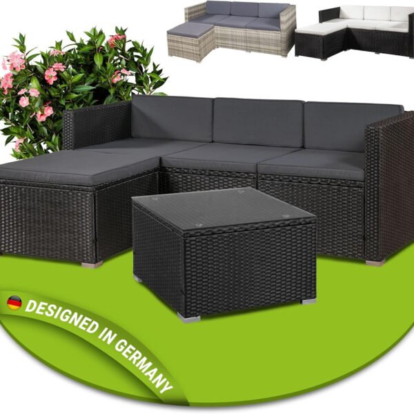Juskys Polyrattan Lounge Set Punta Cana für 3–4 Personen – Gartenmöbel Set mit Sofa, Hocker, Tisch & Kissen